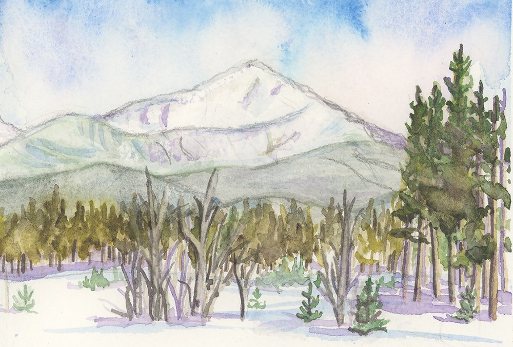 Byers Peak Fraser Colorado winter landscape watercolor painting fine art