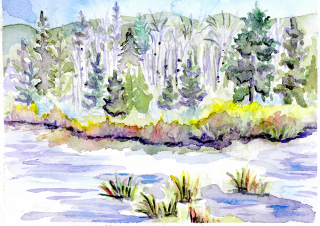 Fraser, Colorado Landscape, River, Creekside, Hiking, fishing, watercolor, art, painting, plein air