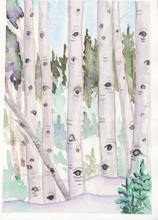 Aspen trees Colorado winter watercolor art fraser