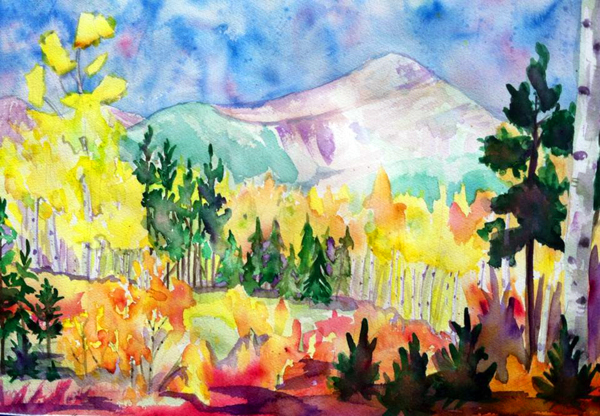 Aspen trees Byers Peak painting landscape fall watercolor painting Fraser, Colorado art plein air