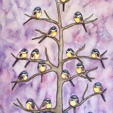 Chickadee (Purple Sky)  Framed Original $1600, Prints $25+