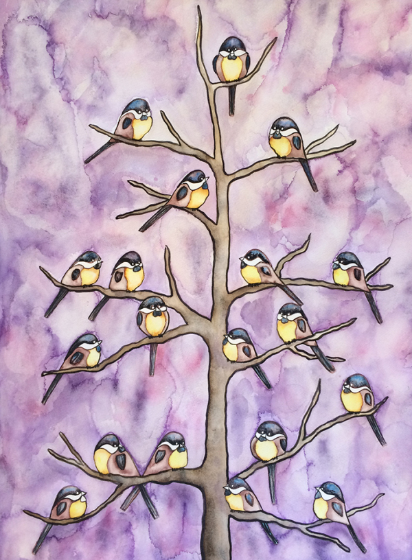 Chickadee, birds, art, watercolor