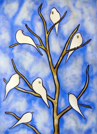 Doves watercolor painting birds peace love art blue painting