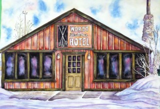 Worst Western watercolor painting Fraser Colorado winter scene local artist Elizabeth Kurtak